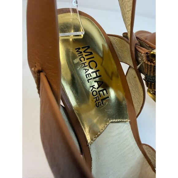 Michael Kors Espadrilles Wedge Sandals Womens Size 7M Brown Leather Ankle Strap - Picture 12 of 12